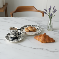Assiette plate en porcelaine de la série Forêt rétro française, émaillée, passe au micro-ondes, motif de dessin animé, maison, restaurant occidental, petit-déjeuner, dessert
