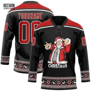 HOSTARON süblimasyon erkekler özelleştirilmiş buz hokeyi Jersey noel uygulama hokey formaları hafif 100% Polyester