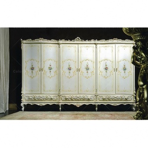 Clásico francés de muebles de lujo <span class=keywords><strong>blanco</strong></span> <span class=keywords><strong>armario</strong></span> de madera <span class=keywords><strong>armario</strong></span> de 6 puertas - Product Image 1