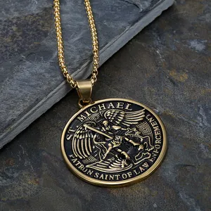 OEM ODM St Saint Michael Archangel collana con ciondolo medaglia angelo cattolicesimo in acciaio inossidabile collana con protezione scudo patrono