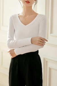 Garantía de calidad Venta al por mayor Camiseta de manga larga para mujer Moda <span class=keywords><strong>Gular</strong></span> con cuello en V y mangas largas - Product Image 3