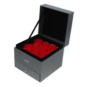 Custom size luxury flowers/jewelry/jewel/bottle gift packaging black recycled drawer paper boxes with two lays