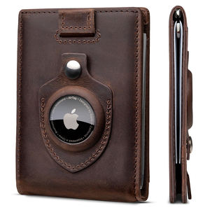 Cartera con etiqueta de aire de cuero Crazy Horse Vintage para hombre con Clip de dinero de Metal RFID que bloquea la cartera plegable delgada con Clip de dinero - Product Image 1