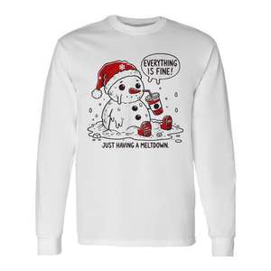 Camiseta de manga larga con estampado digital de cuello redondo para adulto, unisex, con diseño de muñeco de nieve, Everything Is Fine Snowman Meltdown Christmas - Product Image 1