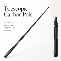 Palo de Selfie Telescópico Universal de Fibra de Carbono, Extensible 3m, Plegable 44.5cm, Ligero 289g, 7/9 Secciones, Impermeable