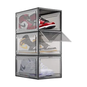 Giant Black Sneaker Transparentfoldable Acrylic 12 Pack Clear Stackable Side Plastic Shoe Storage Box Drawer Stackable