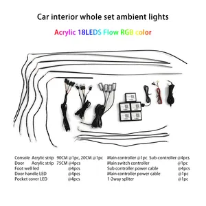 Kit personnalisé d'intérieur de voiture, bande acrylique LED lampe d'ambiance contrôle par application éclairage ambiant sans fil pour poignée de porte de voiture