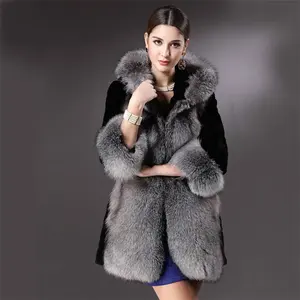 थोक कारखाने प्रत्यक्ष बिक्री शरद/शीतकालीन फर कोट महिलाओं की मध्यम लंबाई वाली शैली हुड बड़े फर कॉलर महिला नकली कोट