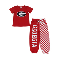 Ön sipariş Yawoo BSPO0700 Boys Georgia G Logo Checkerboard Kısa Kollu Tişört Jogger Pantolon 2 Parça Set