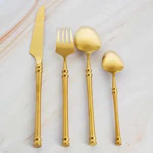 Gold Cutlery Set 18/10 Stainless Stleel 304 Unique Pattern Design Dinnerware Knife Spoon Fork Set