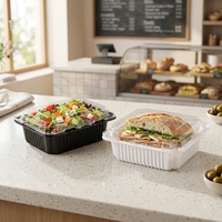 Boîte d'emballage en plastique PET écologique avec couvercle transparent noir et blanc 175x137x70mm pour biscuits, pâtisseries, fruits, pain, sushis, salades, gâteaux