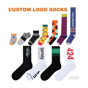 (JD) calcetines personalizar bordado Diseño su propio patrón redondo de algodón de los hombres de calcetín con logotipo personalizado calcetines con logo