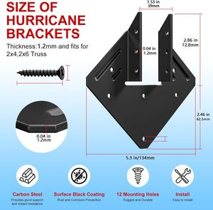 Abrazaderas para vigas de acero negro de 1.2 mm, clips para conexiones de vigas a pared, vigas de soporte y estructuras de madera - Product Image 2