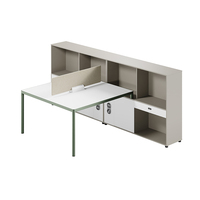 Bureau informatique modulaire commercial moderne en bois avec armoire de rangement sécurisée, panneau de confidentialité et prises de courant intégrées