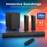 Système audio home cinéma sans fil 4.1 canaux 280W avec barre de son, caisson de basses et enceintes surround, connexion Bluetooth