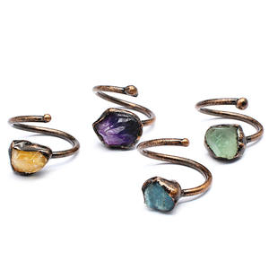 Anillo ajustable abierto de color bronce citrino amatista natural de forma Irregular Simple Vintage para fiesta Unisex de mujer diaria - Product Image 5