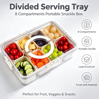 Plateau de service divisé en 8 compartiments, boîte à collation portable, récipient alimentaire pour fruits, légumes, collations pour enfants et adultes