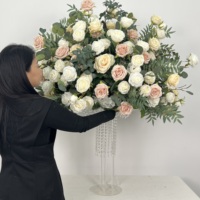 Bouquet de fleurs artificielles en soie pour mariage, centre de table, rose blanche, bleu violet, 45 cm, en promotion