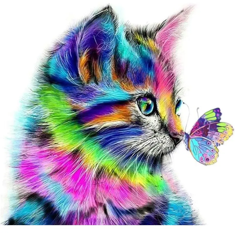 Convient aux enfants et aux adultes débutants, toile cadeau DIY Peinture par numéros, 30x40cm chats et papillons colorés