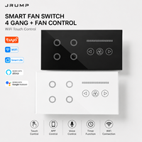 Interrupteur intelligent WiFi JRUMP 4 voies, interrupteur mural intelligent pour ventilateur, panneau tactile en verre, compatible avec Tuya Smart Home, fonctionne avec Alexa et Google Assistant
