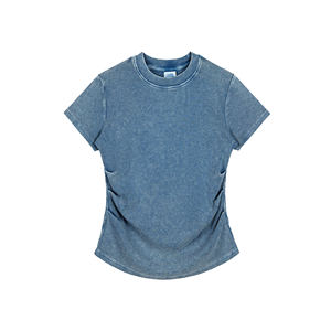 T-shirt extensible pour femme 280GSM coton lavé avec détail à volants - Product Image 1