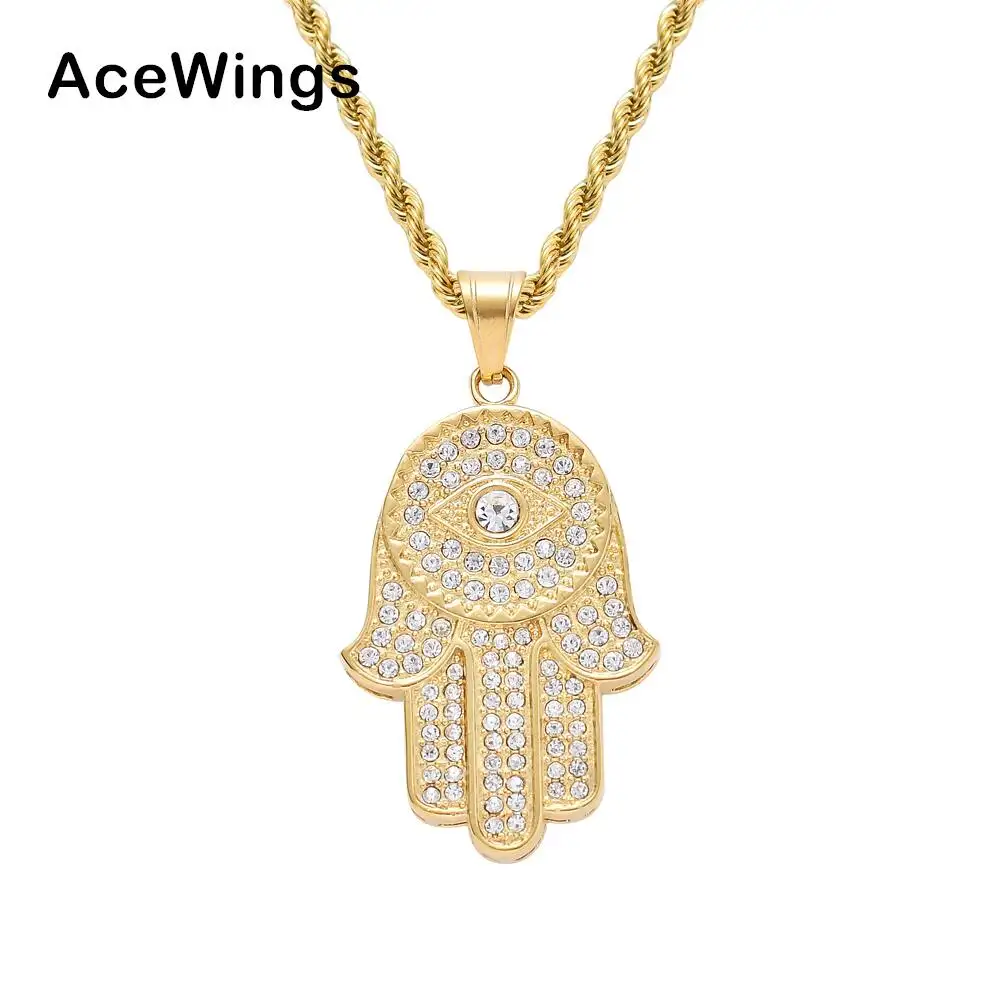 SN168 Wholesales Bling Bling Stainless Steel Crystal Pendant Necklace hip hop Man Rock Jewelry