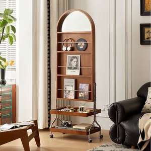 Estantería de madera con espejo, estante de almacenamiento multifuncional para sala de estar, dormitorio, diseño moderno de mediados de siglo, independiente - Product Image 2