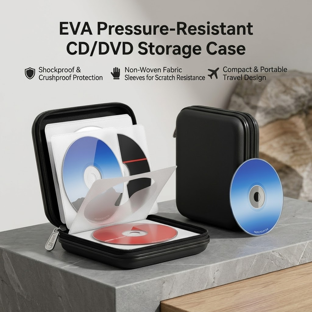Waterproof Hard EVA 32pcs CD DVD Storage Case Disc Holder Zipper Carrying Bag for Home Car Office Travel Portable OEM Organizer