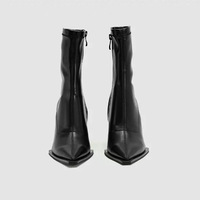 Bottines en microfibre automne vintage au design original et élégant, polyvalentes ; style français à bout pointu, talon compensé de 8 cm, extensibles sur le côté