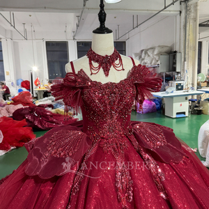 Mc044 Luxury Burgundy Quinceanera <b>Dress</b> Beaded Glitter <b>Ruffle</b> Princess Ball Gown Sweet 15 Birthday Party <b>Dress</b> Jancember - Product Image 4