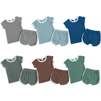 Nouveauté été, ensemble de vêtements pour bébé et enfant unisexe, 2 pièces, t-shirt uni côtelé, 100% coton, séchage rapide, respirant, pour nourrissons