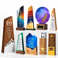 Trophée personnalisé en acrylique cristal avec base en bois, gravure laser du logo, cadeau de cérémonie de reconnaissance d'entreprise