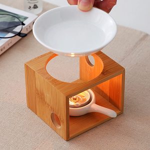 Wooden Aroma <b>Burner</b> With Ceramic Dish <b>Candle</b> Warmer For Indoor Aromatherapy Home Decor - Product Image 3