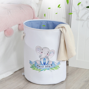 Panier à linge rose <span class=keywords><strong>en</strong></span> <span class=keywords><strong>toile</strong></span> pliable pour enfants et bébés, motif éléphant, avec poignées, pour le rangement - Product Image 1