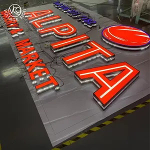 Custom Company Shop Front And Side Punch Words Luminous Advertising Sign Metal Logo Shopping Malls Waterproof Electronic Signs