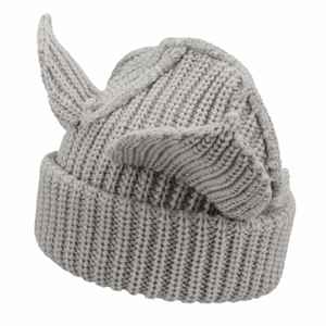 Venta al por mayor gorro de punto unisex tela común viaje pequeño diablo gato oreja Y2K gorros de invierno con puños - Product Image 3