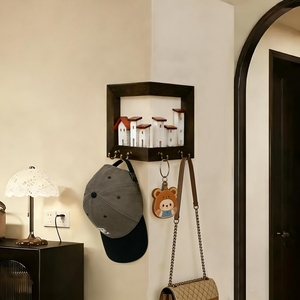 Porte-clés mural Art Déco 3D en bois rustique avec 4 crochets pour salon, salle de bain, entrée, couloir - Product Image 3