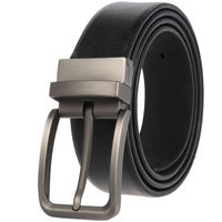Ceinture en cuir de vachette noire avec boucle à ardillon en alliage LY35-ZZ4018-4, personnalisable avec logo OEM, boucle réversible