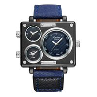 Reloj de Pulsera OULM 3595 para Hombre, Diseño Deportivo Vintage, Correa de Lona Marrón, Cuarzo, 3 Zonas Horarias, Pantalla Analógica