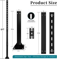 Poteau de signalisation robuste de 6 pieds à fixer au sol avec socle - Support métallique monté sur socle avec plaque de base pour les panneaux de signalisation routière