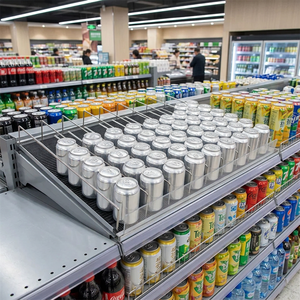 Étagère à rouleaux métallique robuste à alimentation par gravité avec séparateur réglable automatique pour l'affichage des boissons en supermarché - Product Image 1