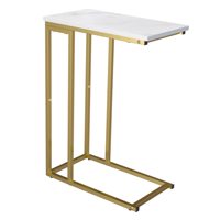 Table basse carrée et étroite avec plateau en bois et structure en acier, design moderne, durable, montage facile, or blanc