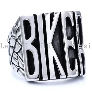 Anel de sinete para motociclistas, bicicletas de aço inoxidável à prova d'água, com letras de texto para motociclistas, gothic, para homens, sem manchas