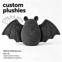 Vente en gros de jouets en peluche chauve-souris noirs simples personnalisés, OEM, chauve-souris vampire à ailes douces, poupée en peluche, décoration effrayante pour Halloween, CE CPC