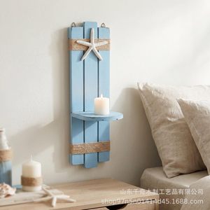 Wooden Wall Mounted <b>Shelf</b> Blue Starfish Decor Beach Style Storage <b>Rack</b> For Living Room Wall Decoration - Product Image 2