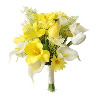 Buket Bunga Tulip Calla Lily Daisy Sutra Mewah Yi Yage SH264 Warna Putih dan Kuning untuk Pernikahan & Pendaftaran Nikah