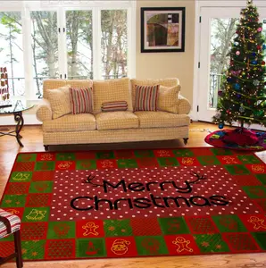 Selamat Natal Dalam Ruangan Tikar Merah Hitam Kerbau Cek Kotak-kotak untuk Musim Dingin Xmas Pintu Tikar Pelari Karpet Tikar untuk Dapur Dekorasi Rumah