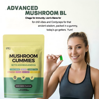 Complément alimentaire en gommes OEM Vegan Natural Lion Mane Ashwagandha 10 en 1 à base de mélange de champignons pour le soutien immunitaire des adultes, saveur pêche
