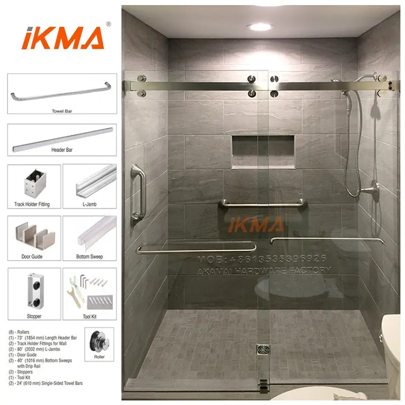 מפעל ייצור אמבטיה SUS304 מקלחת ללא מסגרת זכוכית דלת כפולה דלת הזזה רולים ערכות מערכת אביזרי חומרה
