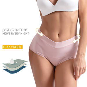 Ropa interior de algodón de cintura alta con cintura en V de talla grande, bragas para mujer, bragas menstruales a prueba de fugas de 3 capas - Product Image 1